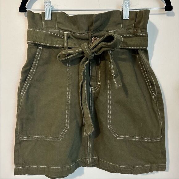 Free People Splendor in the Grass Army Green Mini Skirt Size 2 - Picture 3 of 8